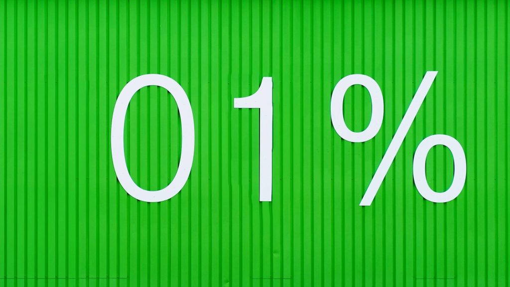 A green wall with 01% displayed on it in white font.